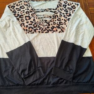 Animal print Color Block Top